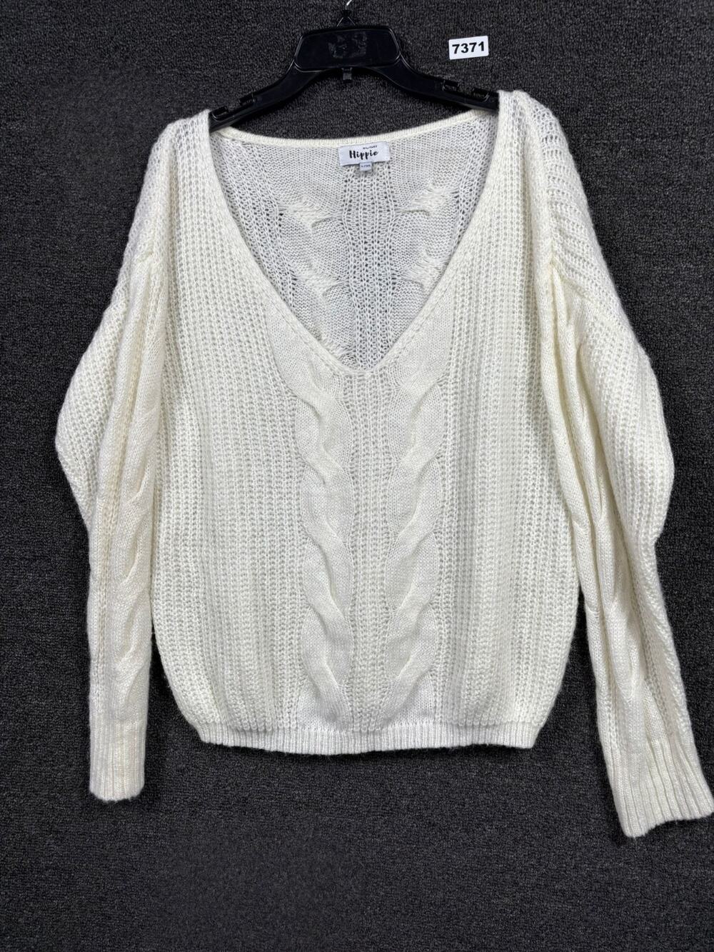 Military Hippie Cable Knit Sweater Womens Size L/XL Cream Layered Jazzy Cozy
